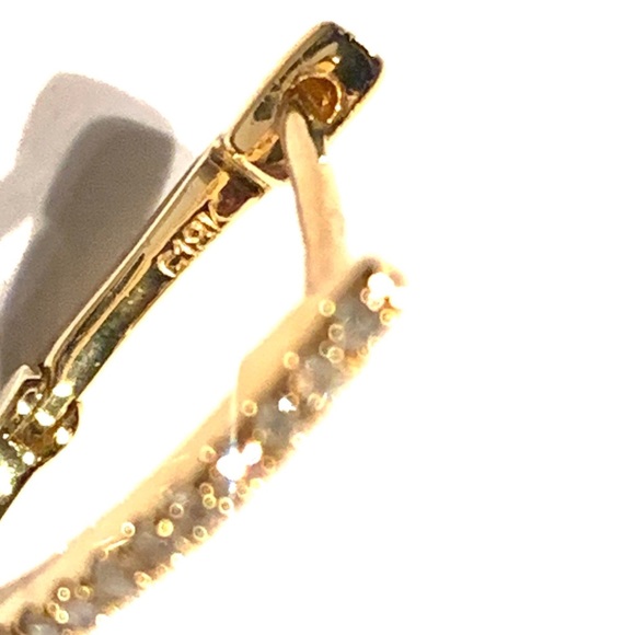 BEAUTIFUL 18K NATURAL EMERALD DIAMOND 18KT YELLOW GOLD HOOP DANGLE EARRINGS - Picture 4 of 4